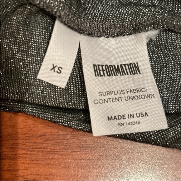 Reformation Glittery Gray Deep V Neckine Short Sleeve Shirt - Picture 7 of 7